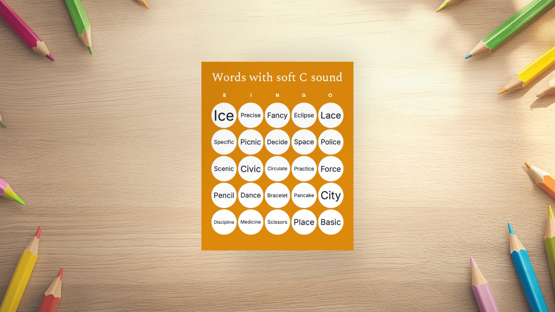 soft c sound bingo card