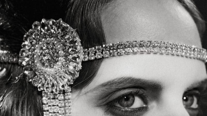 Woman Wearing Diamond Studded Flapper Headband