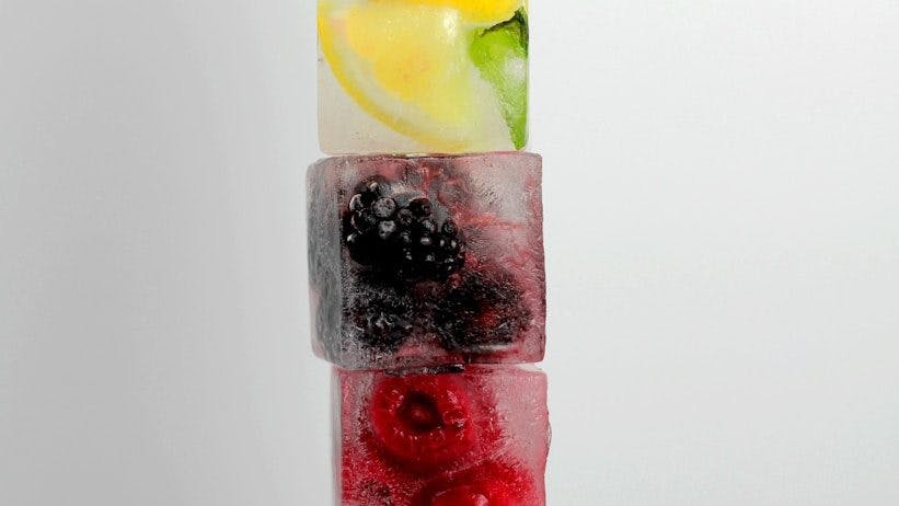 stacked ice cubes of different flavors