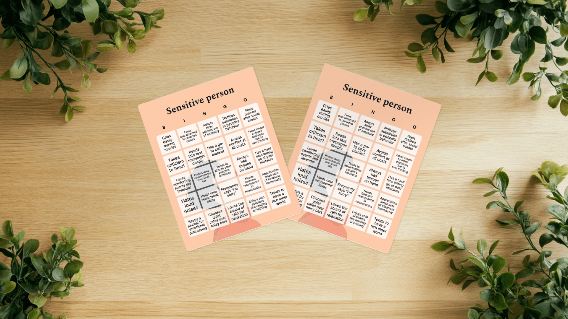 sensitive person bingo cards