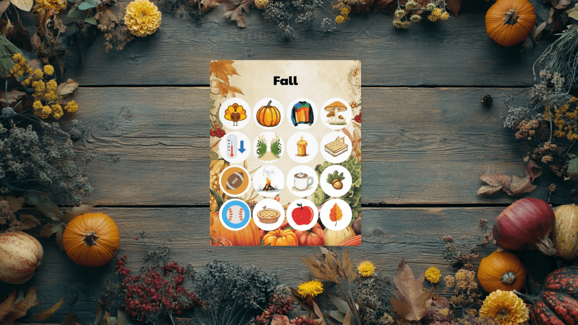 fall bingo card table