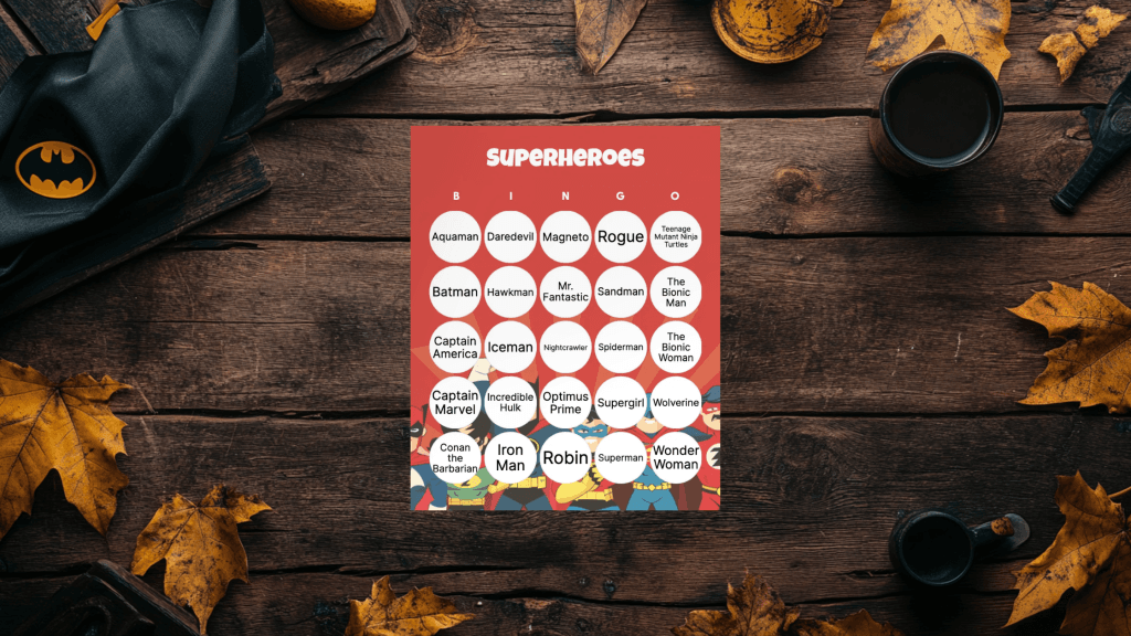 superhero bingo card