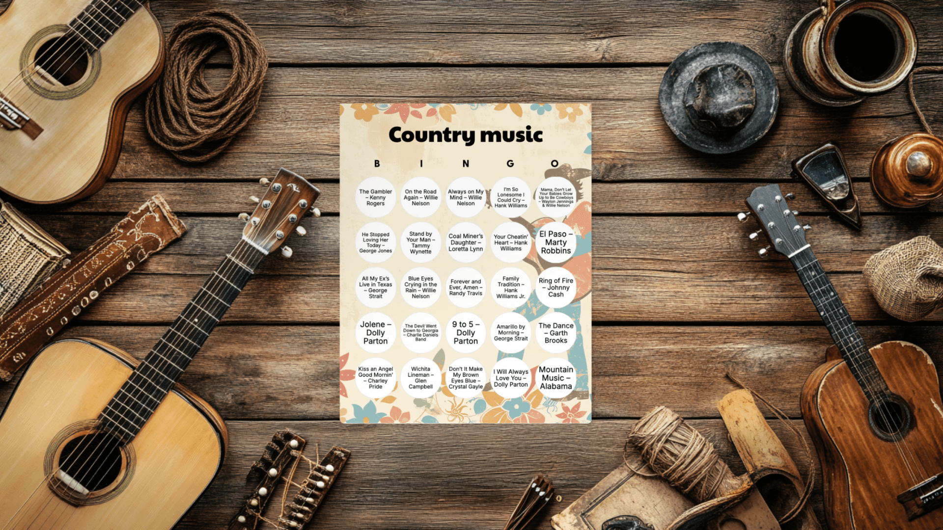 country music bingo card