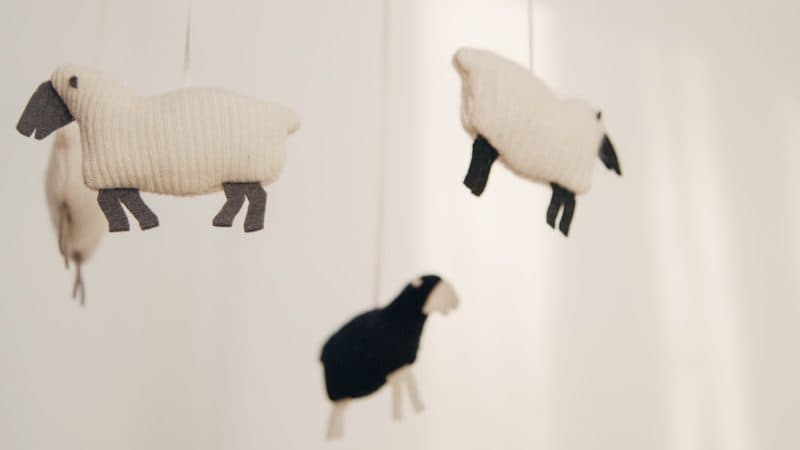 white sheep baby mobile