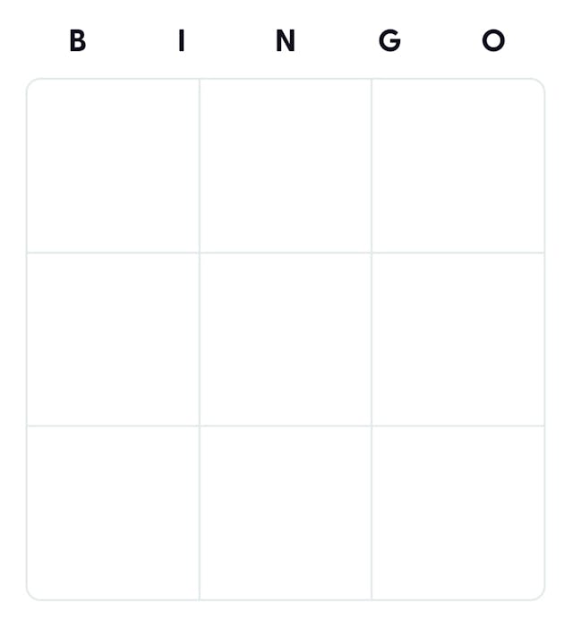 3x3 Blank bingo card