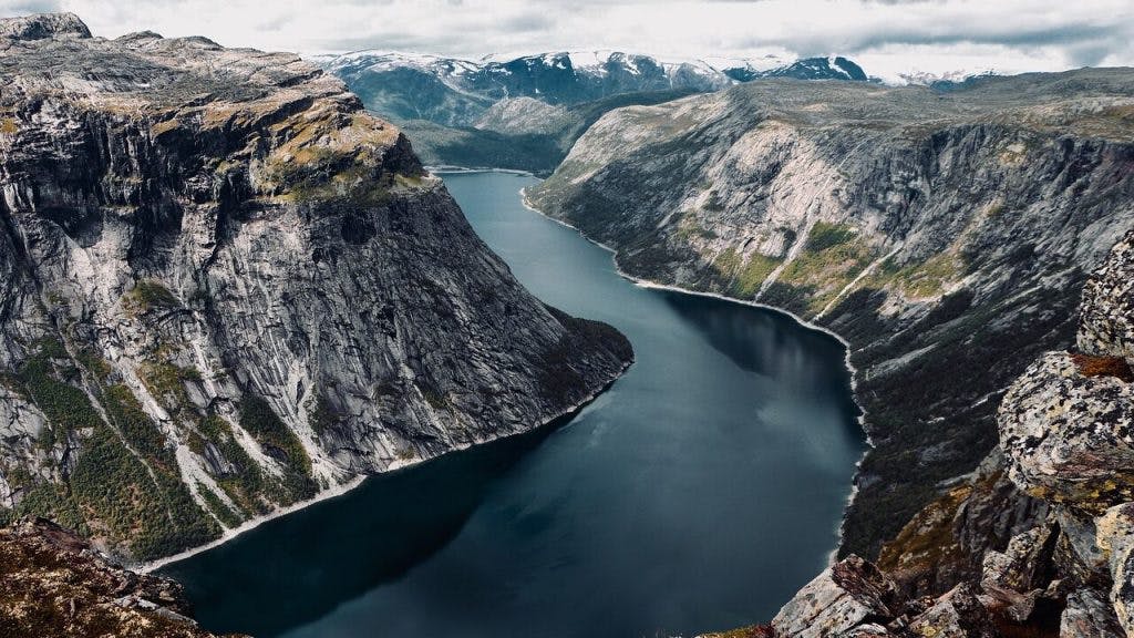 fjord, valley, mountains