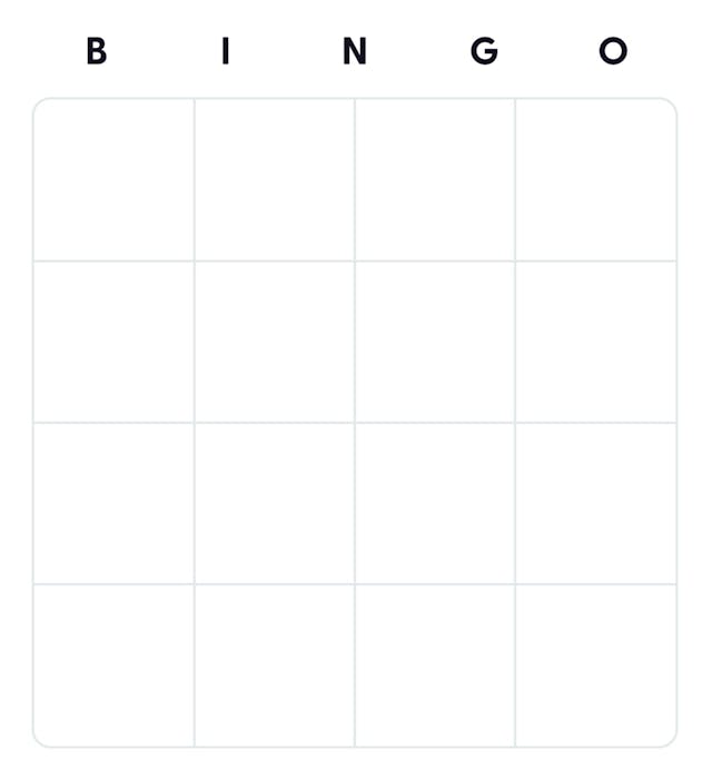 4x4 Blank bingo card