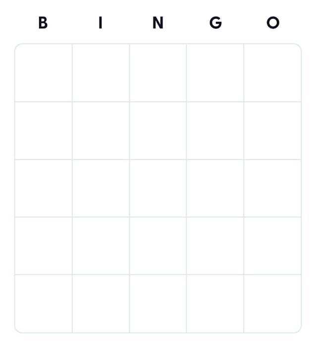 5x5 Blank bingo card