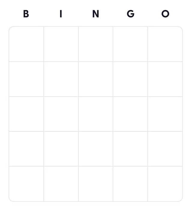 5x5 Blank bingo card