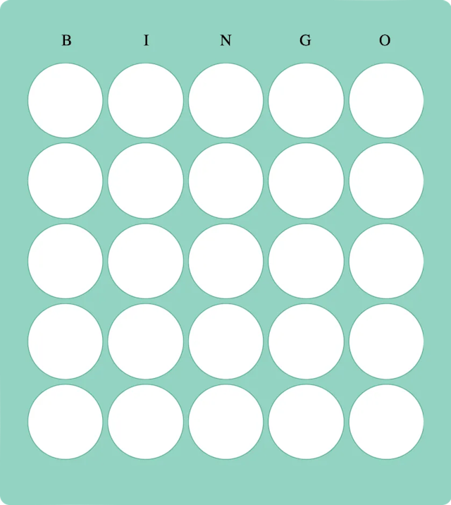 5x5 green blank bingo card