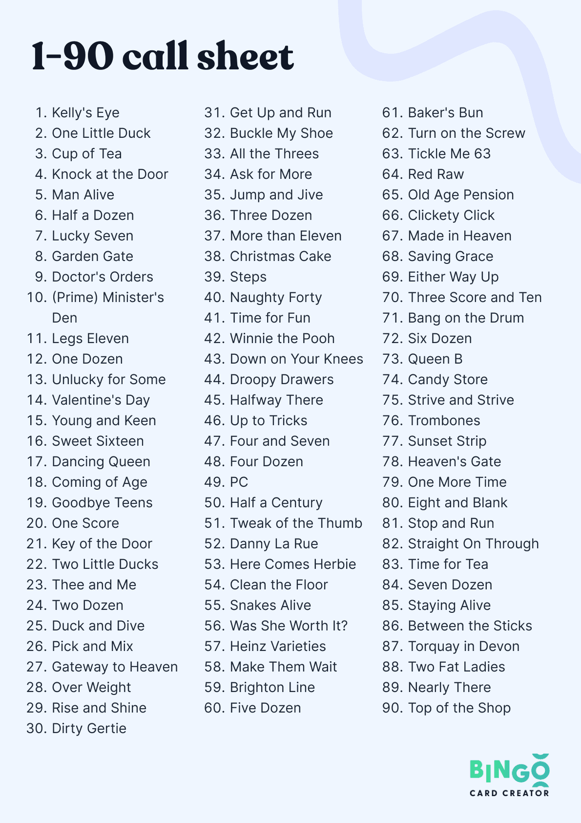 Free Printable Bingo Calling Numbers Free Printable Bingo Calling Numbers