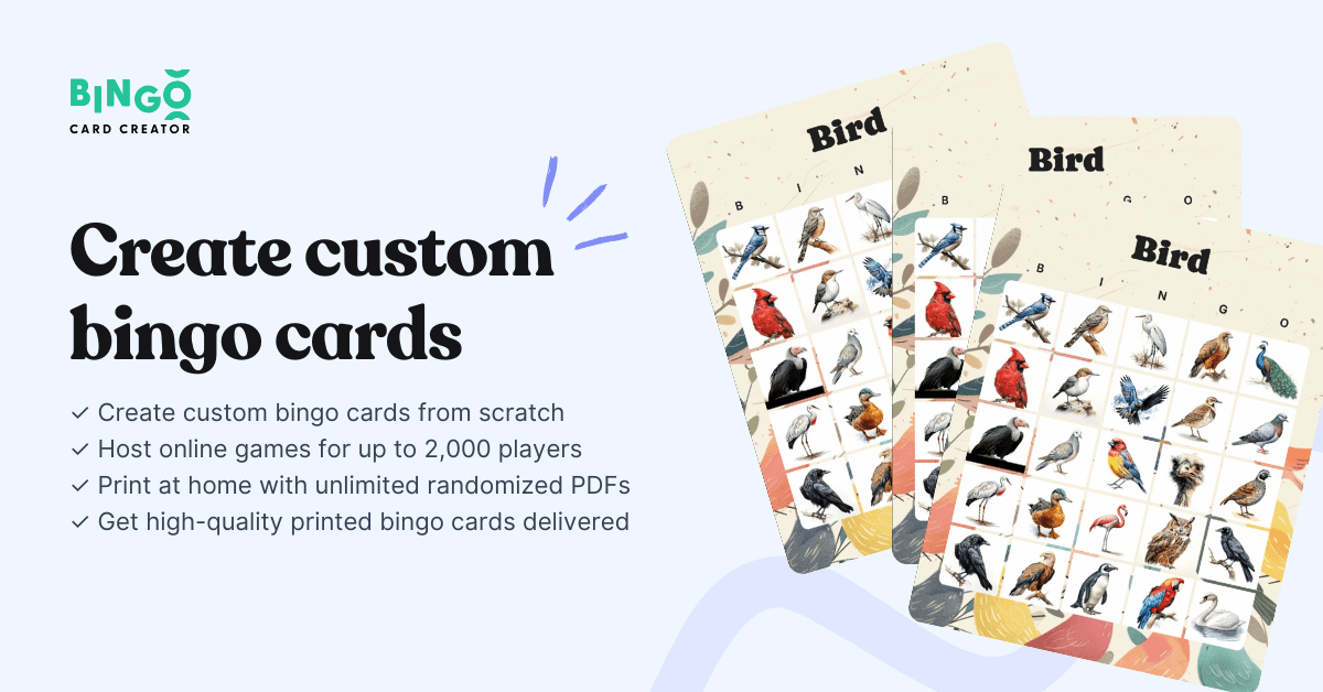 birds stacked bingo cards