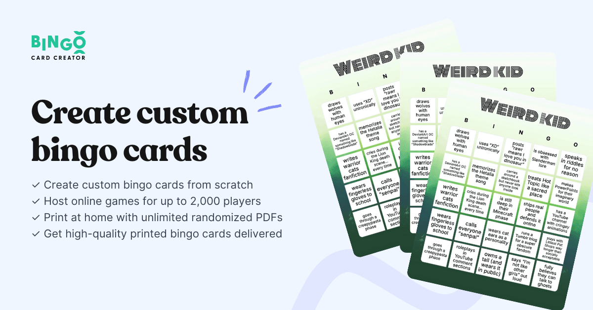 stacked weird kid bingo cards