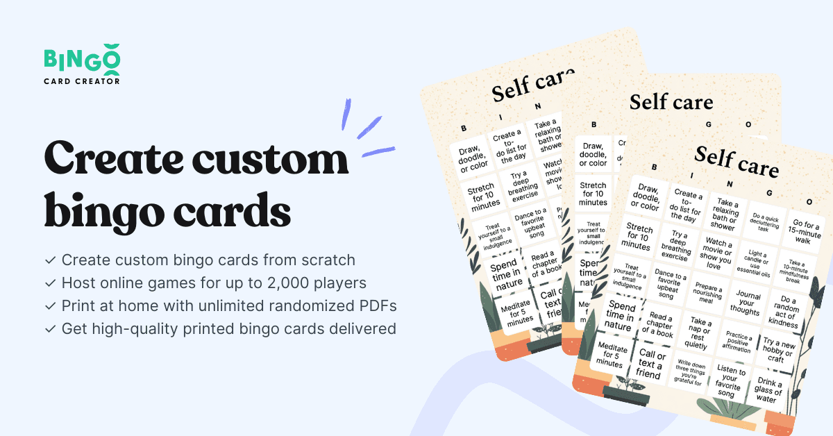 self care bingo cards