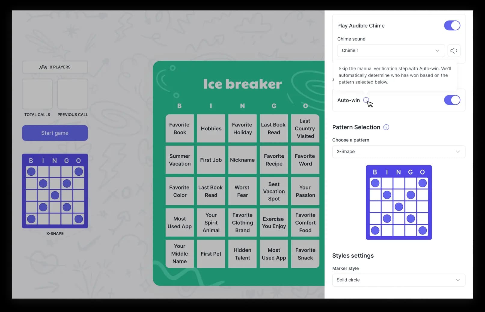 Bingo game auto call sidebar features