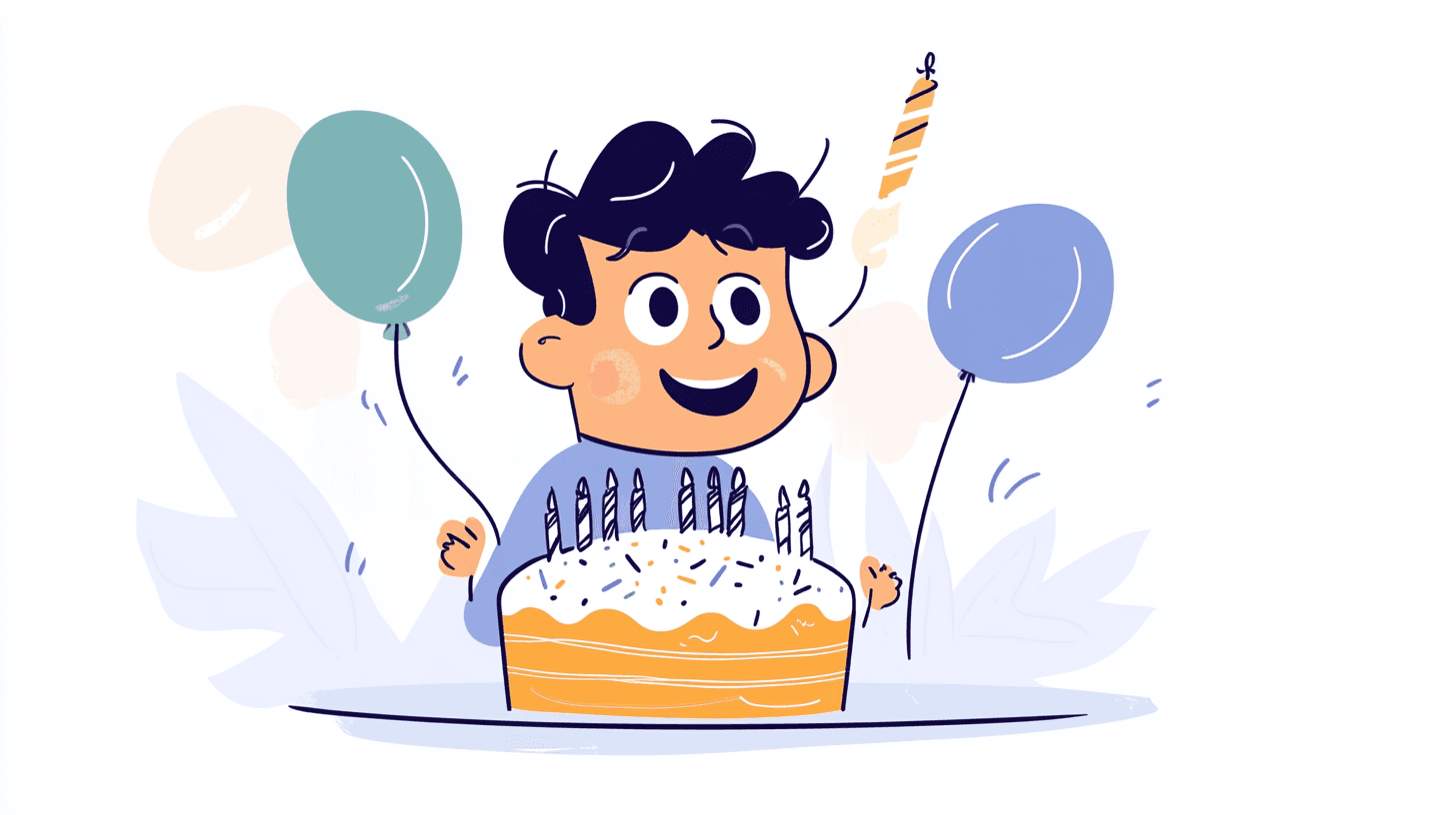 birthday cake and balloons