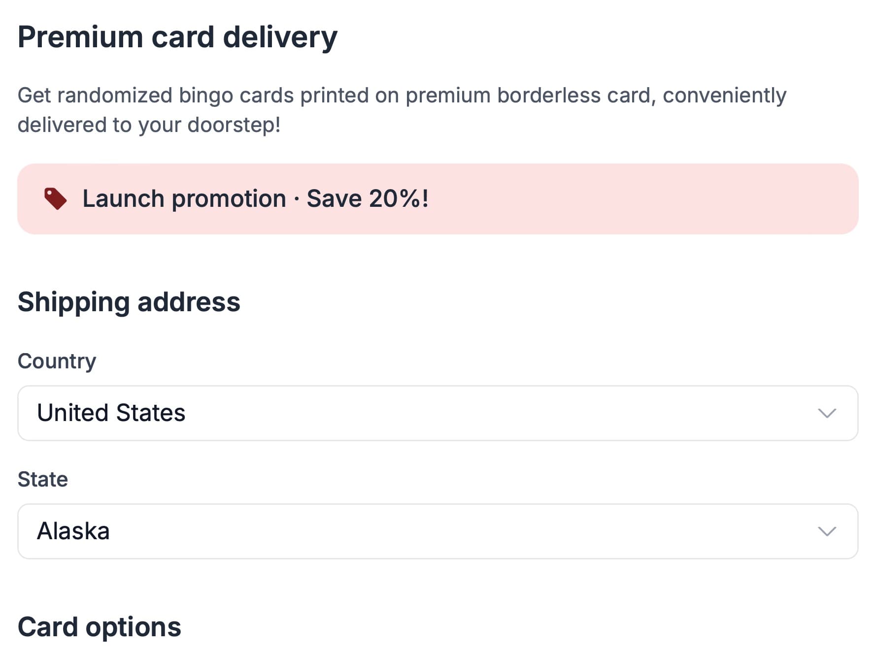 card delivery form