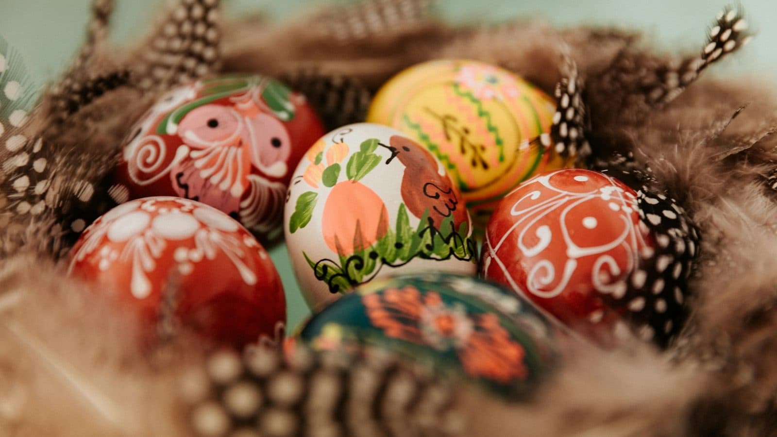 red green and yellow floral egg decors