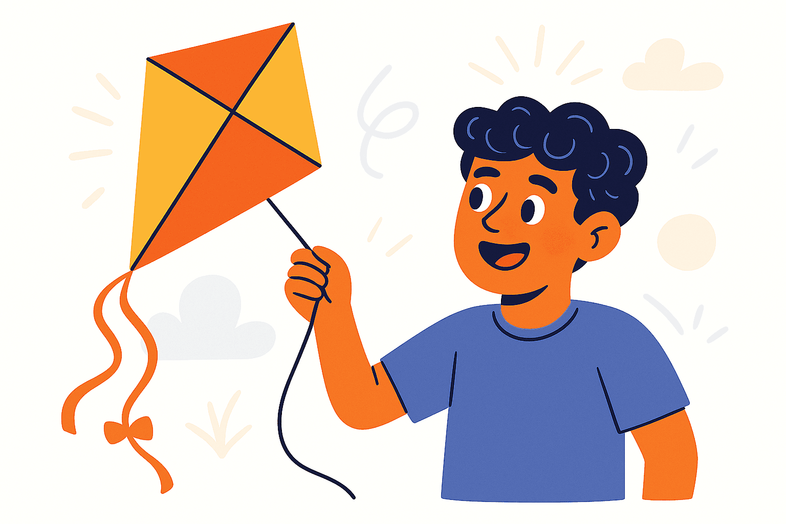 character flying a kite