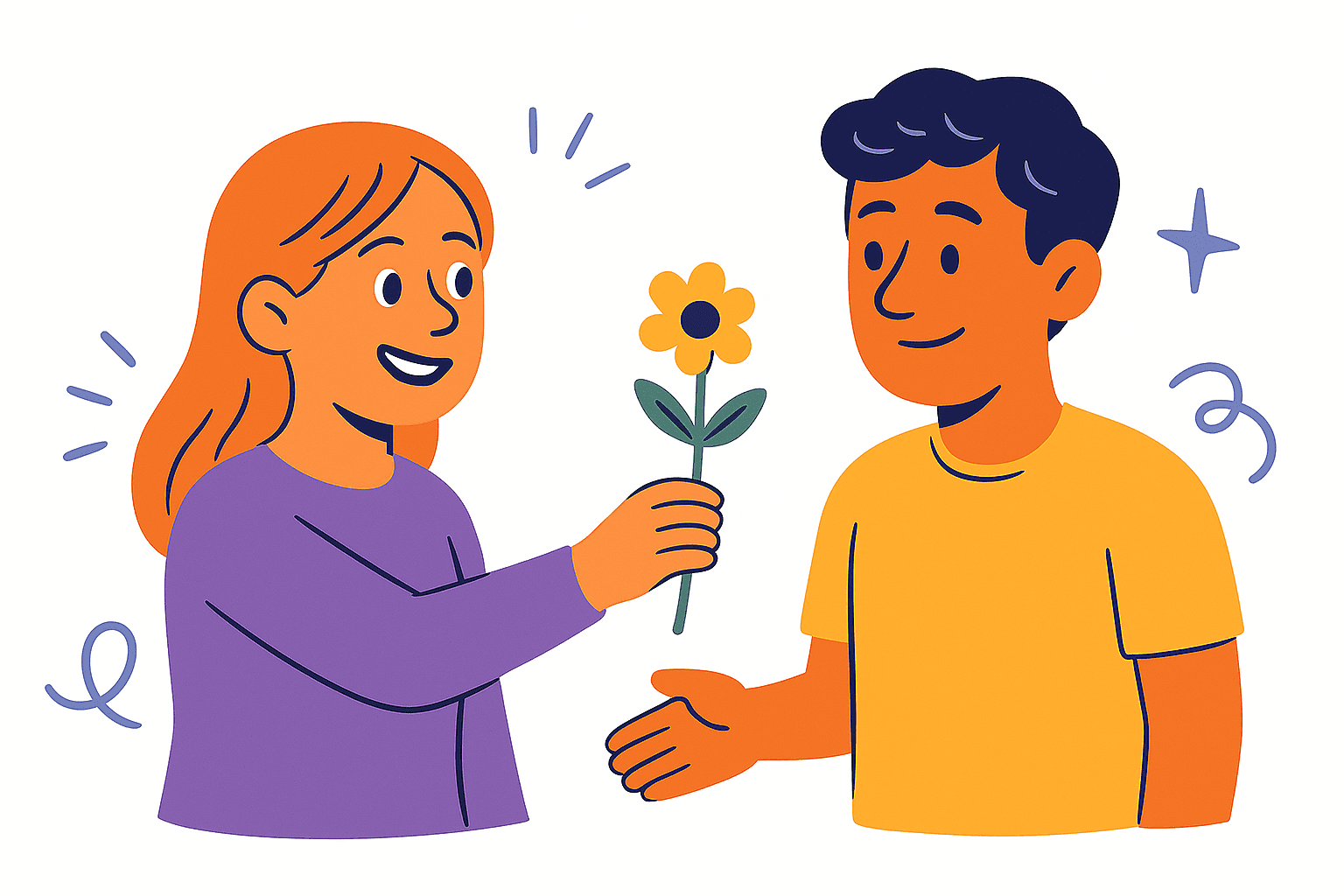 character giving away a flower