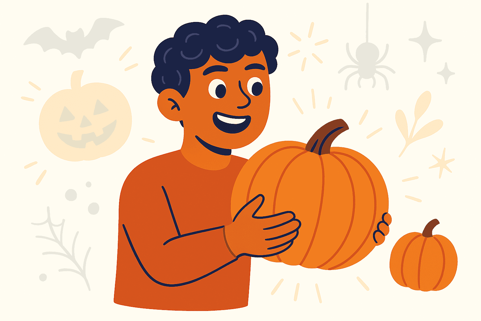 character holding pumpkin