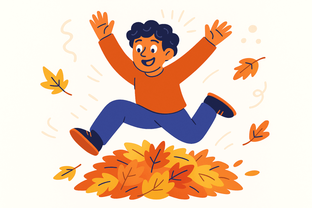 character jumping on leaves