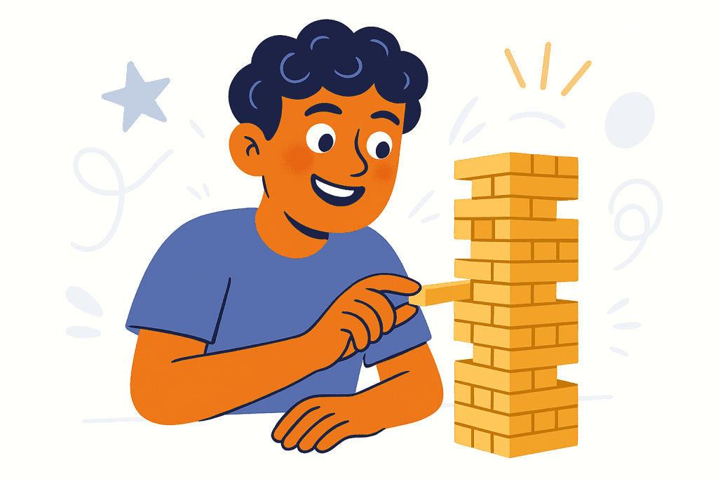 character playing jenga