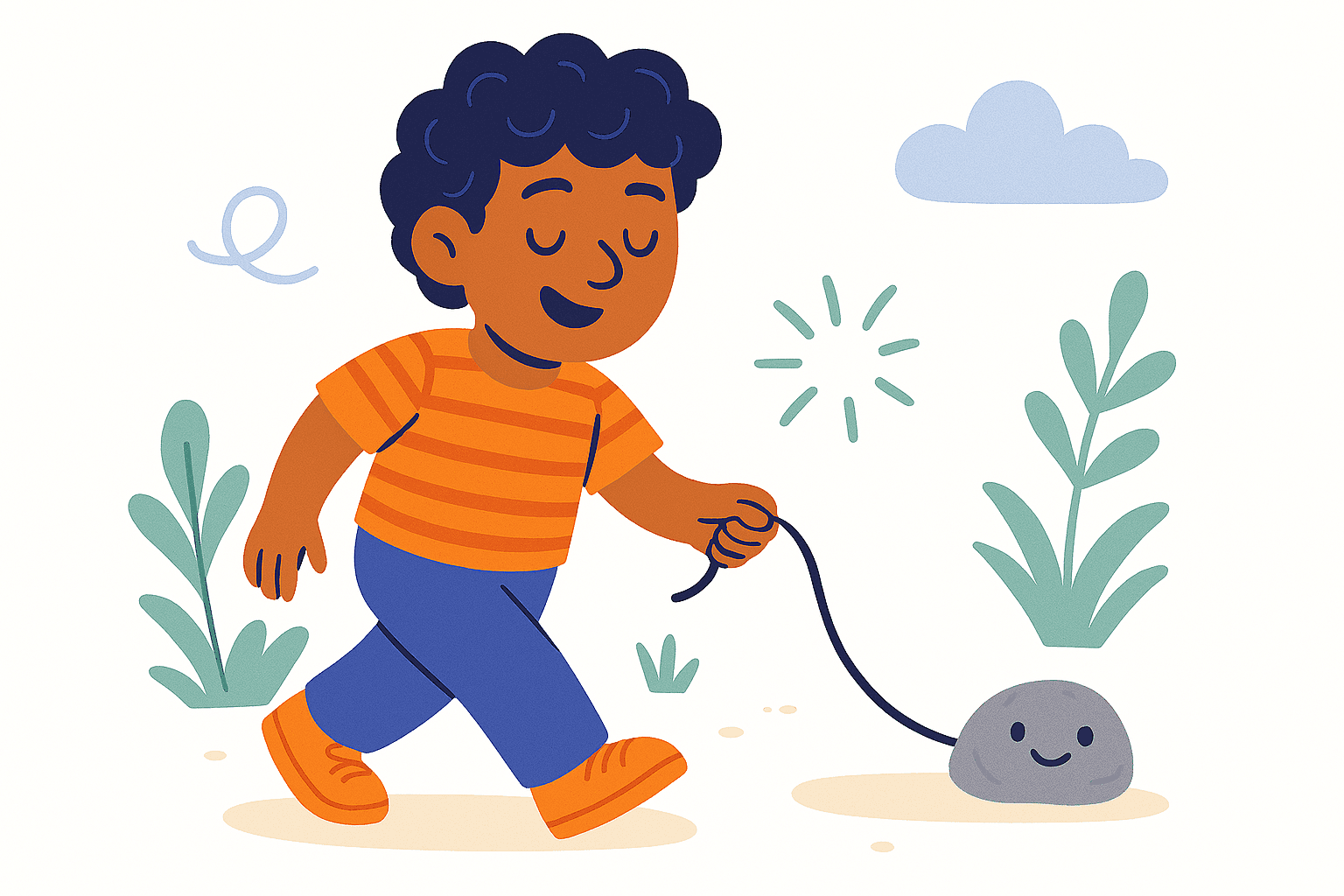 character walking a rock