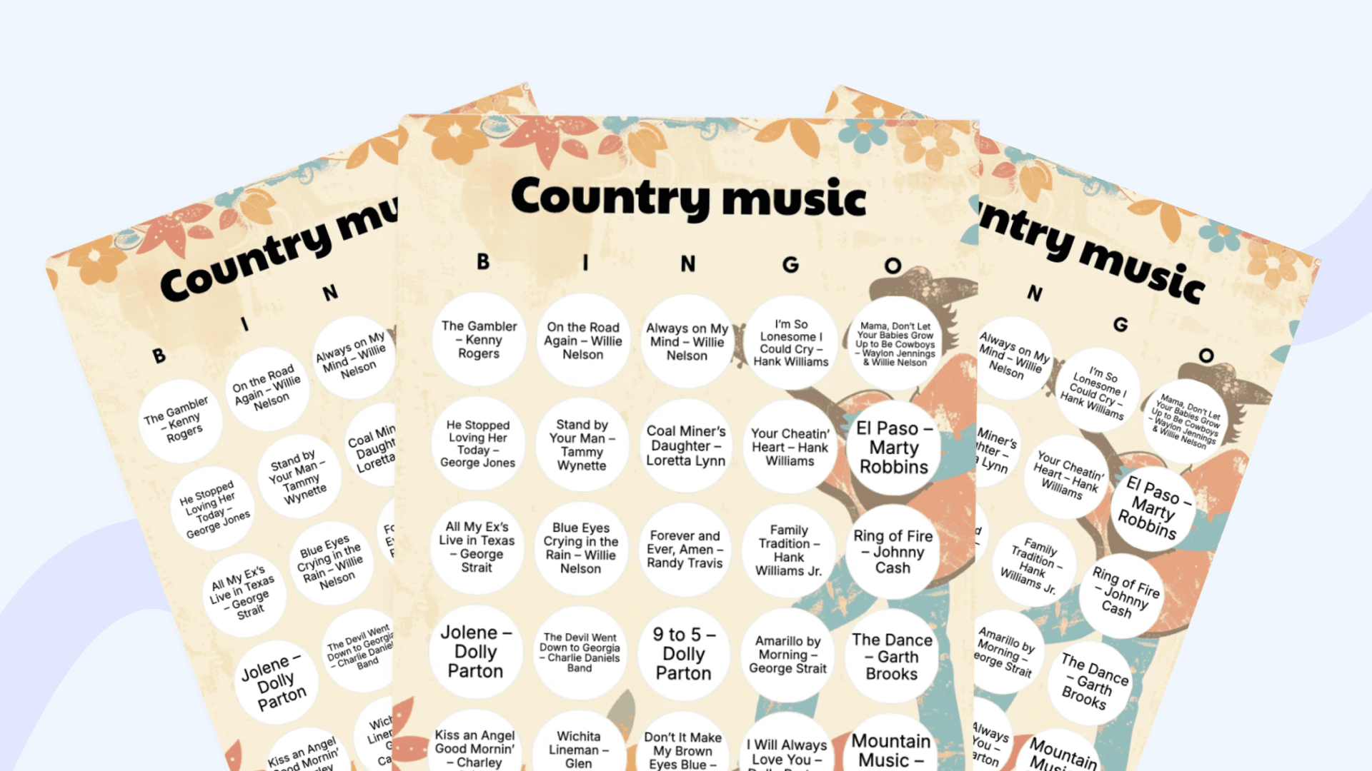 country music bingo cards
