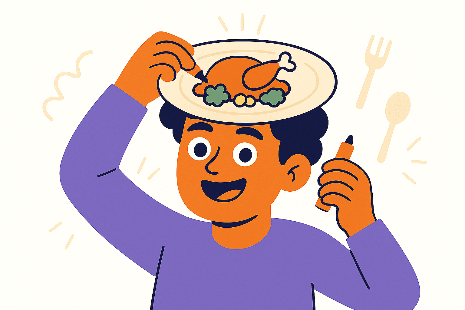 drawing dinner on head