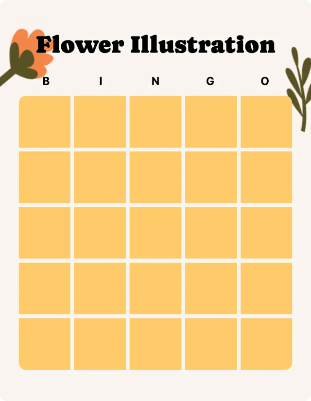 Flower illustrations blank bingo card
