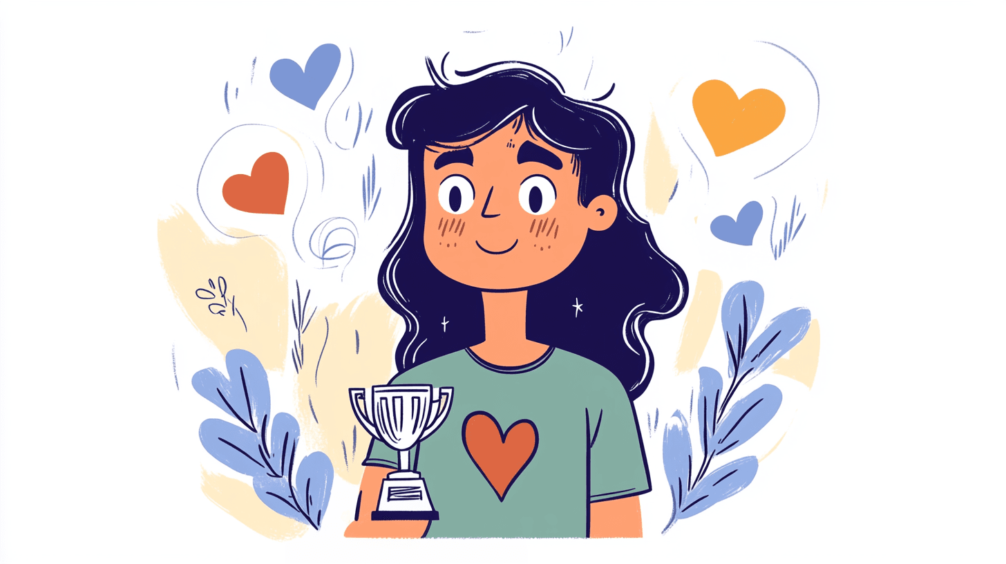 character holding trophy