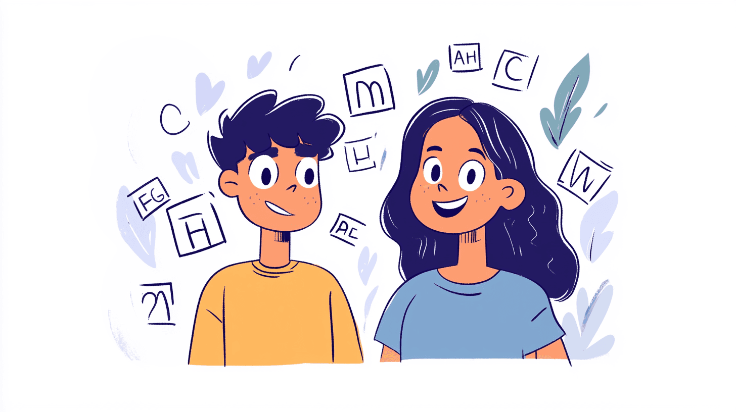 two characters with letters