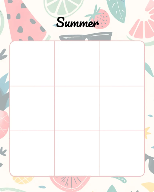 Summer illustrations blank bingo card