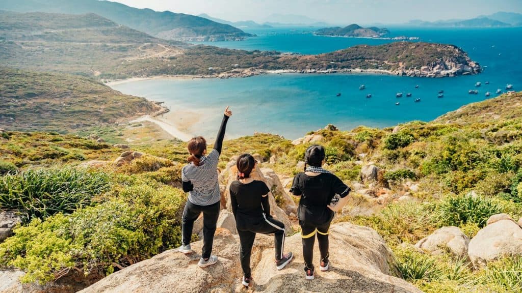 three women on mountain