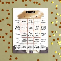 trump bingo with gold polka dots