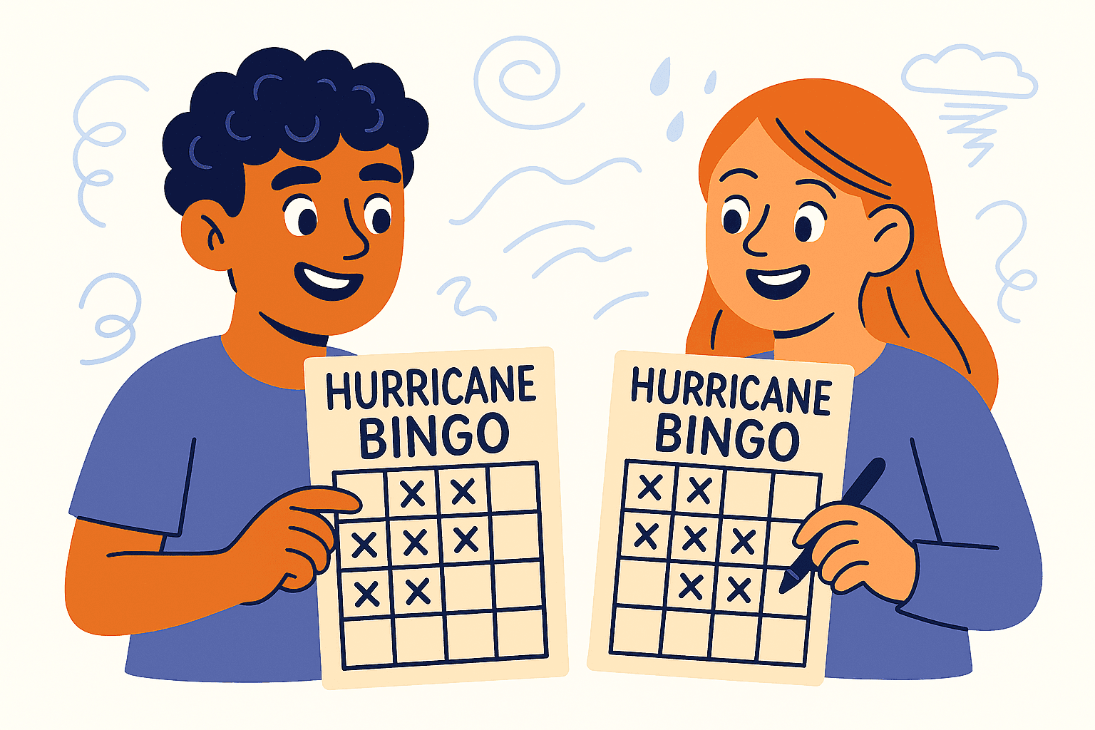 two characters playing hurrican bingo