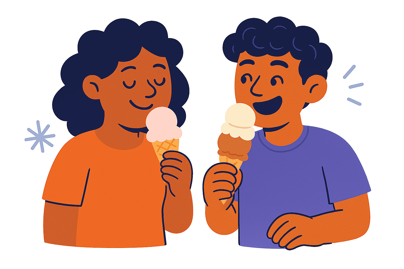 two characters with ice cream illustration