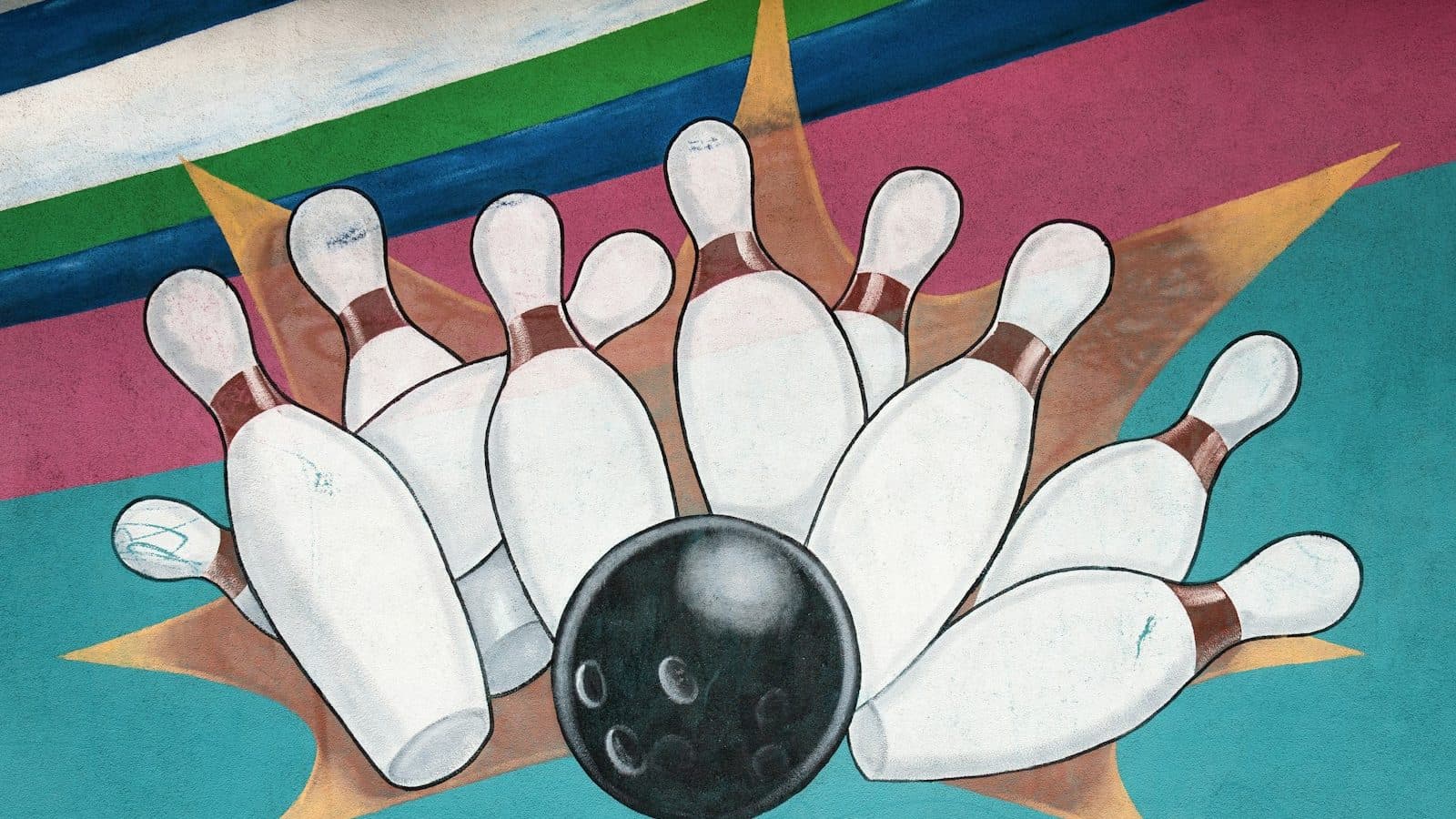bowling ball crashing to bowling pins artwork