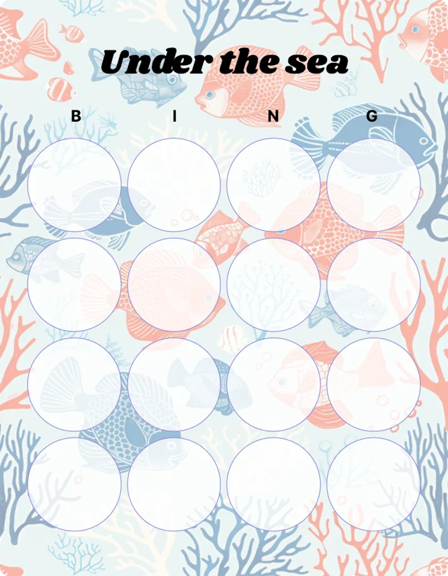 Under the sea illustrations blank bingo card