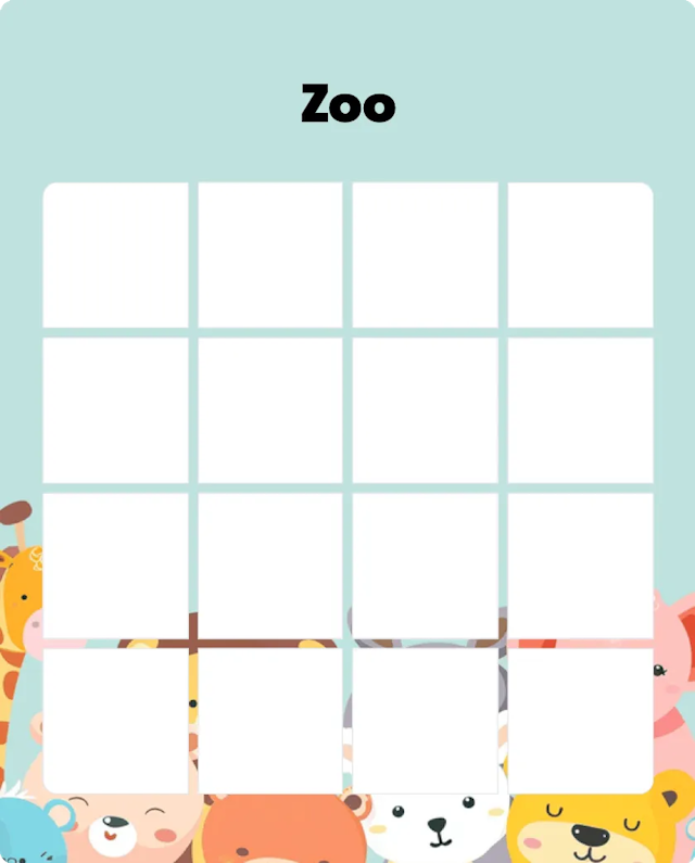Zoo illustrations blank bingo card