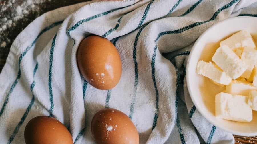 white egg on white textile