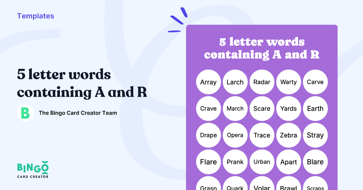 5 Letter Words Containing A And R - Bingo Card Creator