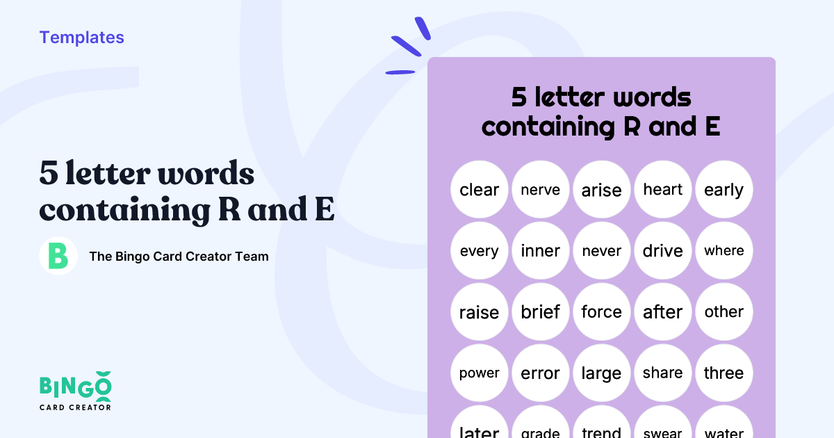 Words With Ree 5 Letter Words Containing R And E - Bingo Card Creator