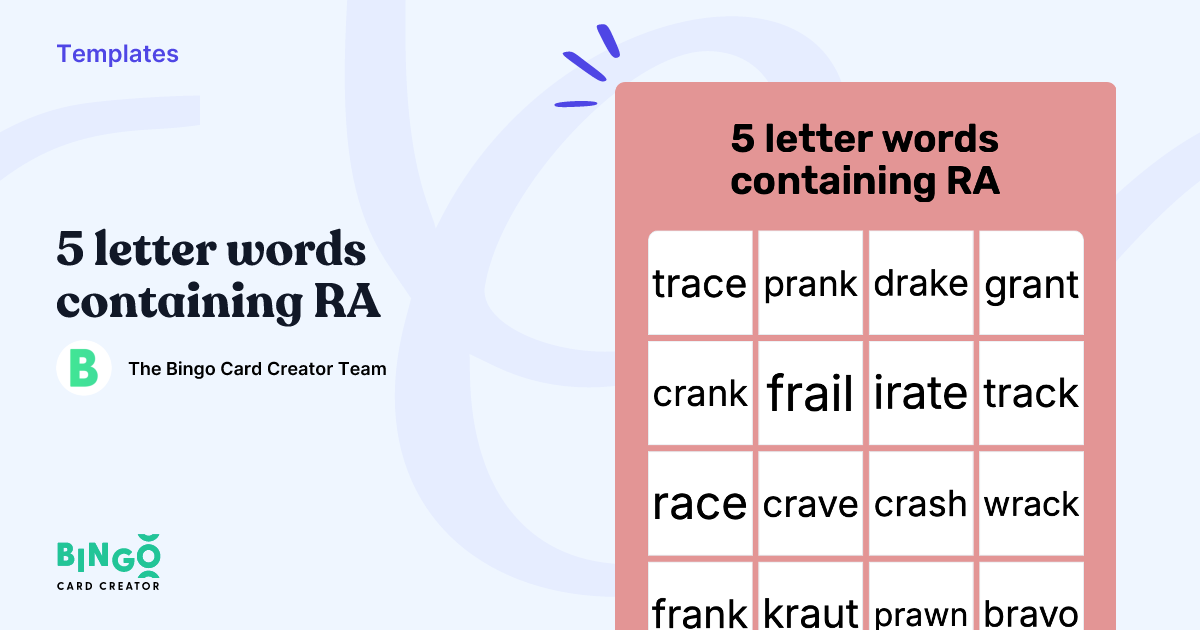 Words With Rae 5 Letter Words Containing RA - Bingo Card Creator