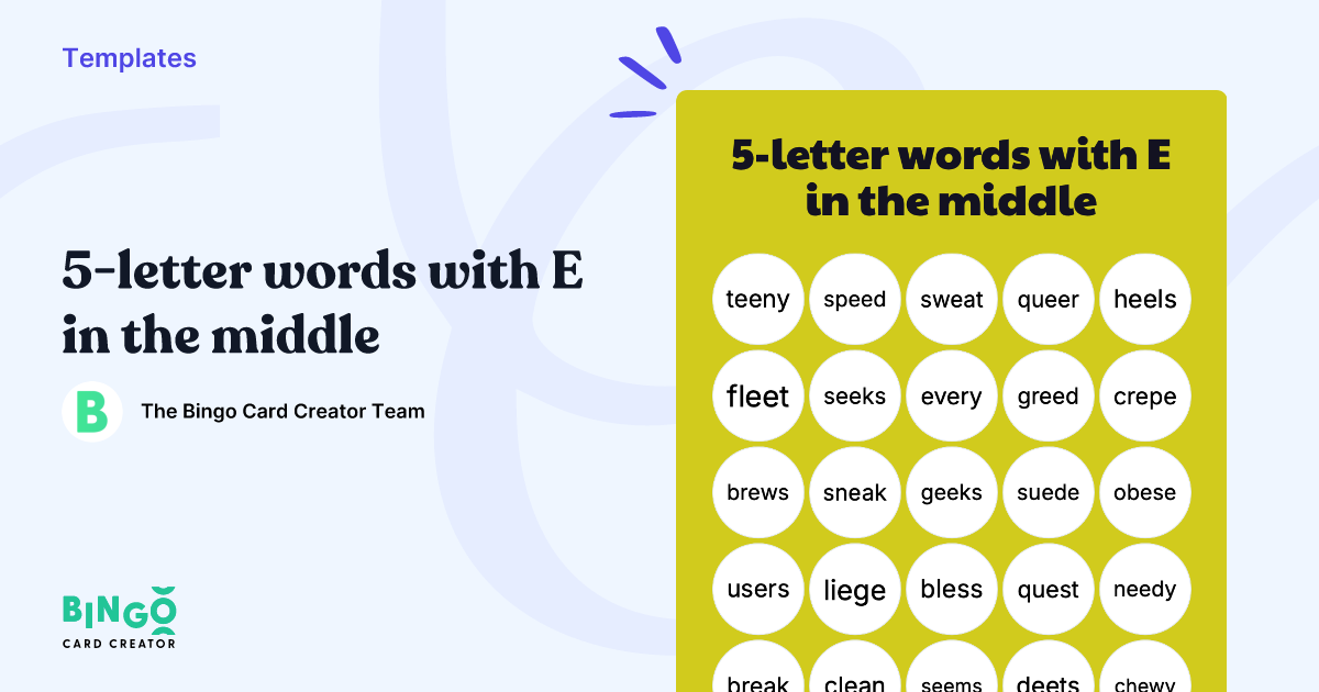 5-letter Words With E In The Middle - Bingo Card Creator