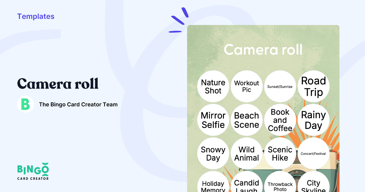 Camera Bingo Pattern Camera Roll Bingo: Printable & Customizable - Bingo Card Creator