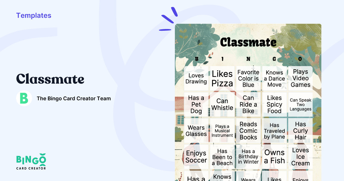 Card Classmate Classmate Bingo: Printable & Customizable - Bingo Card Creator