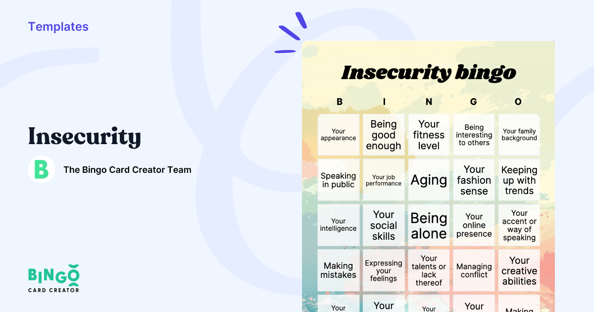 Insecurity Body Template Insecurity Bingo: Printable & Customizable - Bingo Card Creator