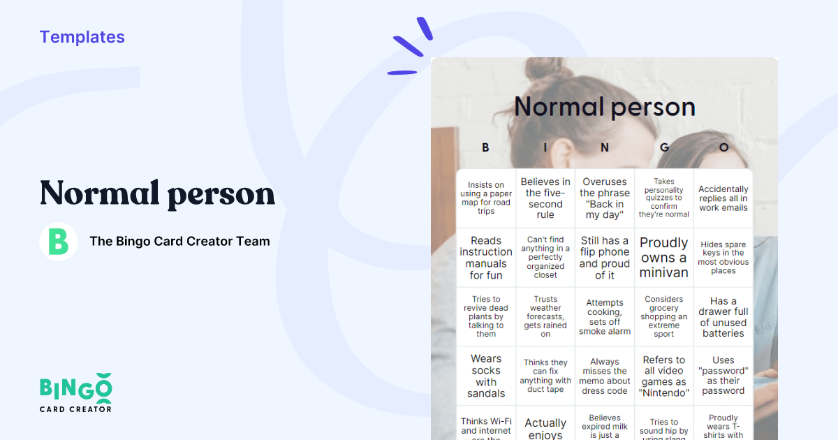 Normal Person Bingo: Printable & Customizable - Bingo Card Creator